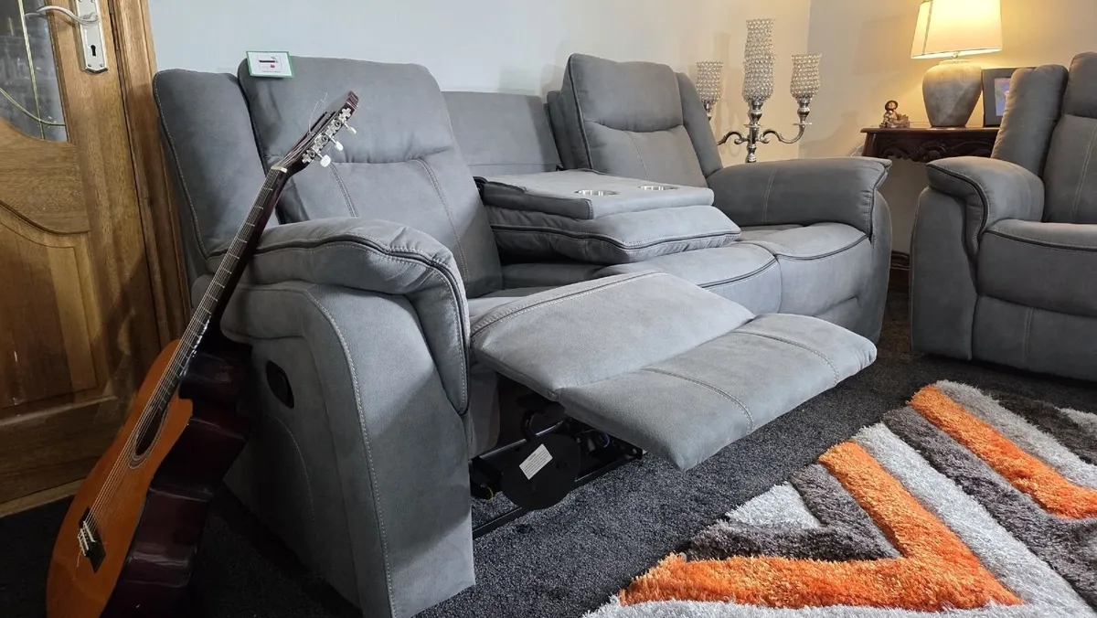 Mica Grey Reclining Sofa Suite - Image 3