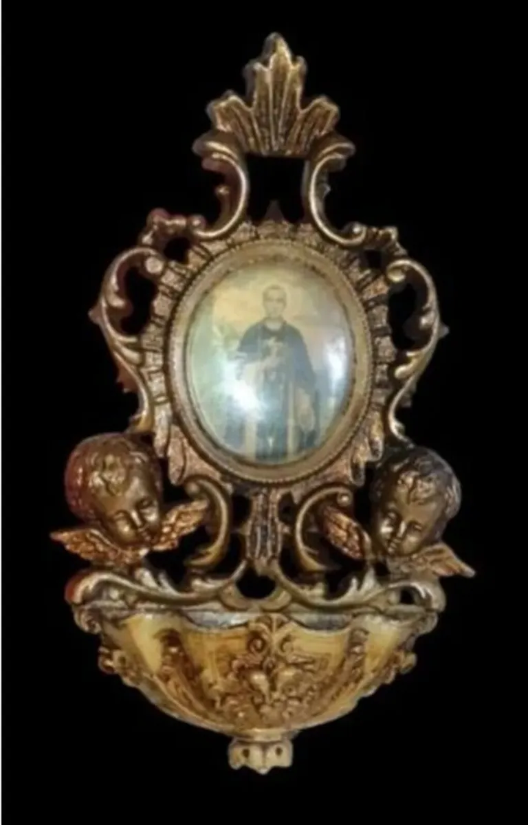 Vintage Ornate Brass Holy Water Font / Stoup - Image 1