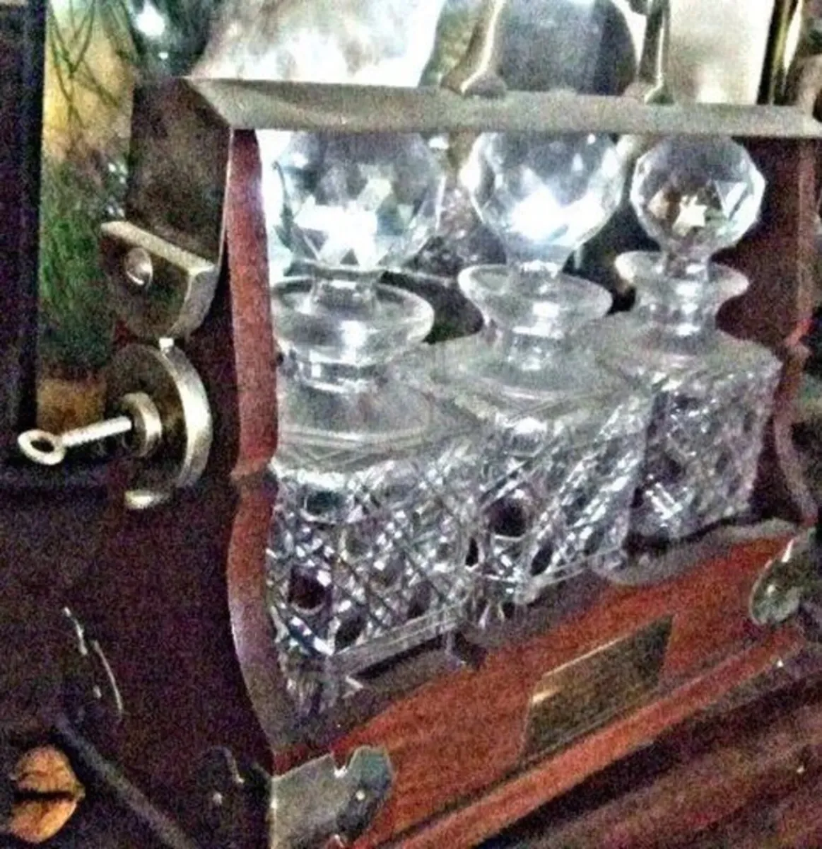 Antique 3-Decanter Wooden & Brass Tantalus - Image 4