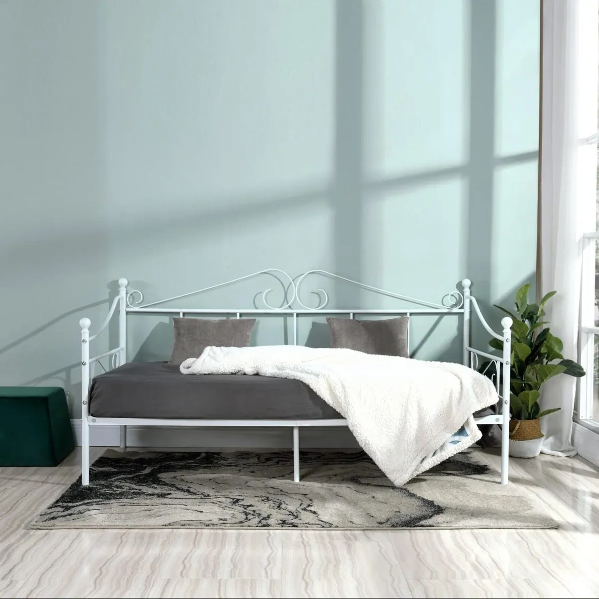 Metal Day Bed Frame with Headboard and Slatted - Image 3