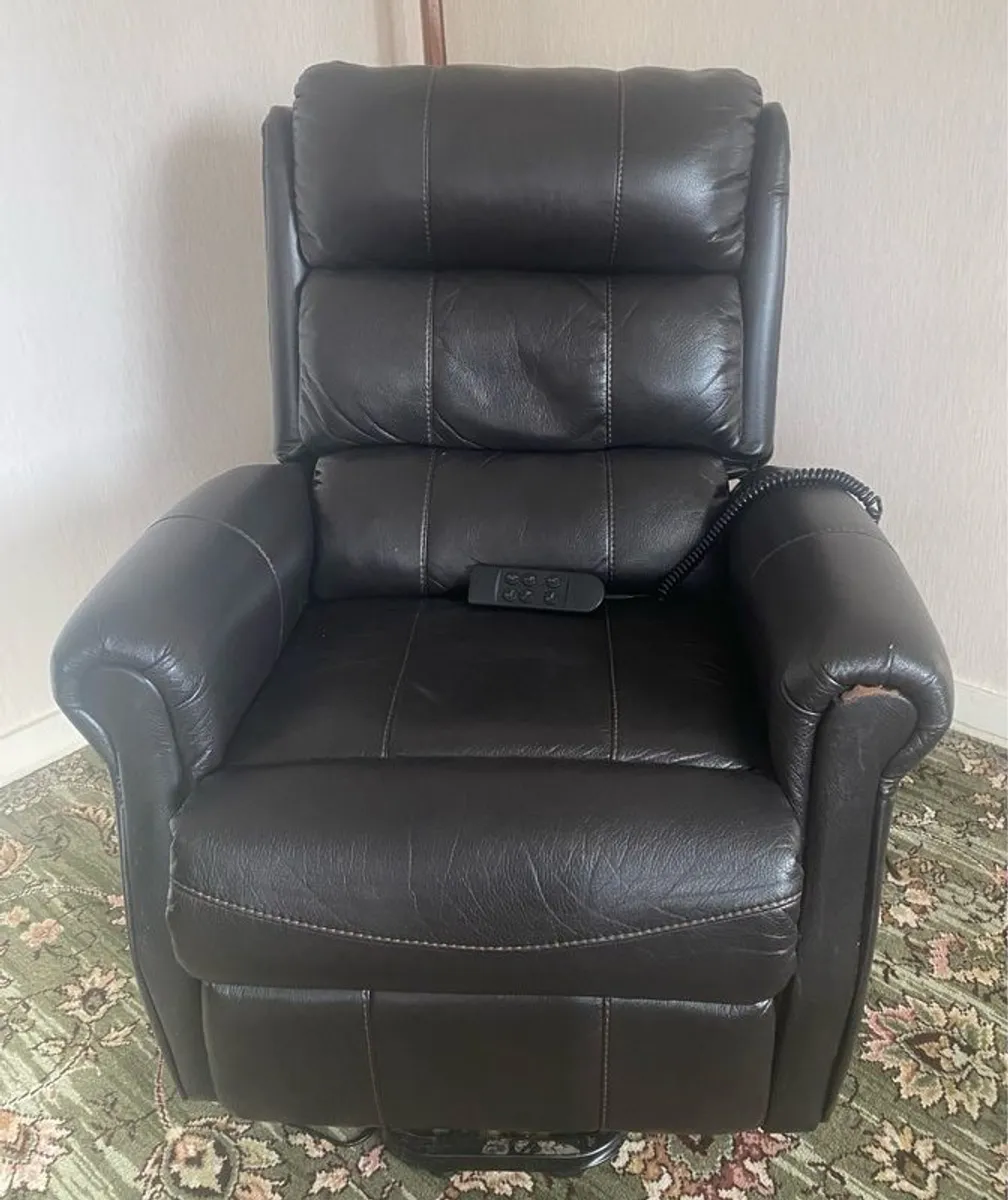 Brown Leather Recliner Electronic Lift Chair - Image 1