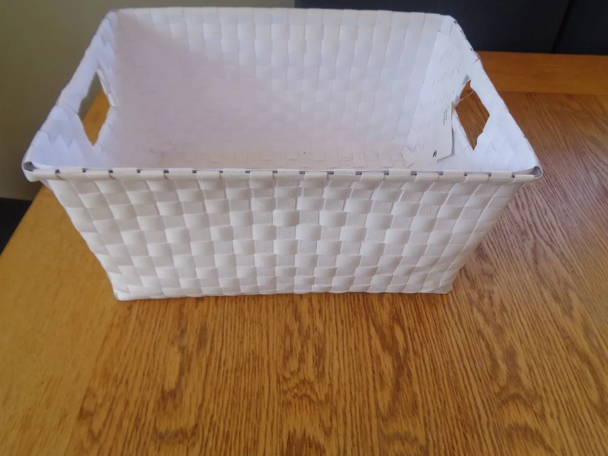 White Woven Storage Basket for Sale - Image 1