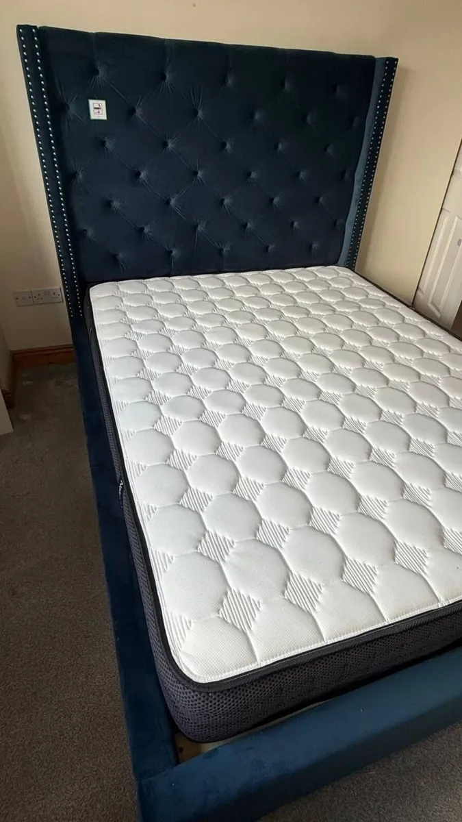 As New Fabric King Size Bed Frame w New Mattress - Image 1