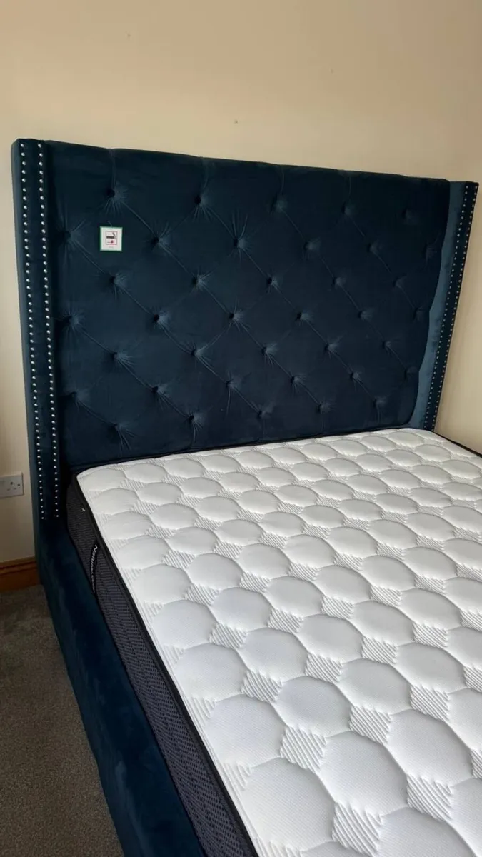 As New Fabric King Size Bed Frame w New Mattress - Image 2