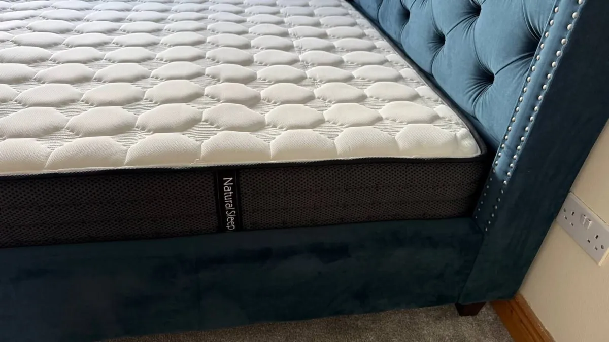 As New Fabric King Size Bed Frame w New Mattress - Image 3