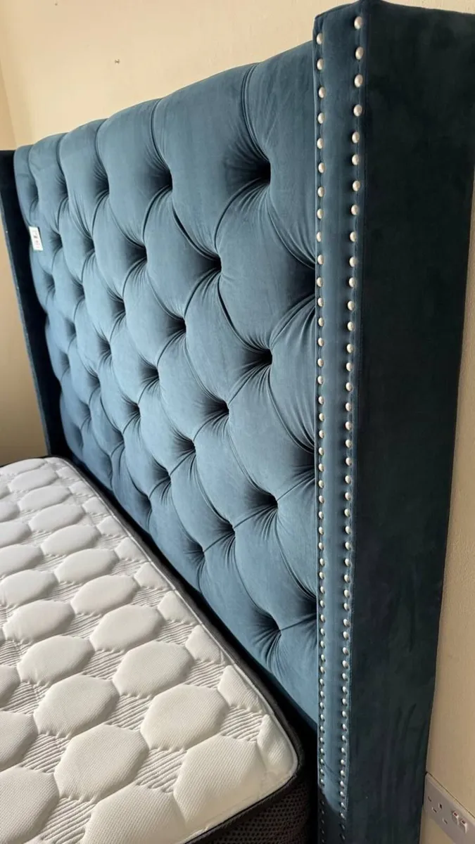 As New Fabric King Size Bed Frame w New Mattress - Image 4