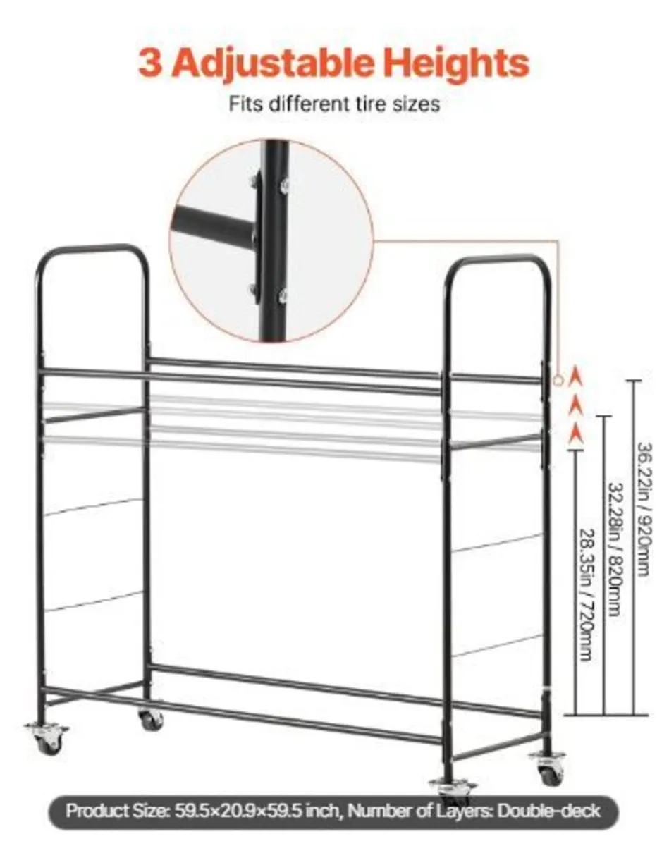 Rolling Tire Storage Rack, 2-Shelf Tire - Image 2