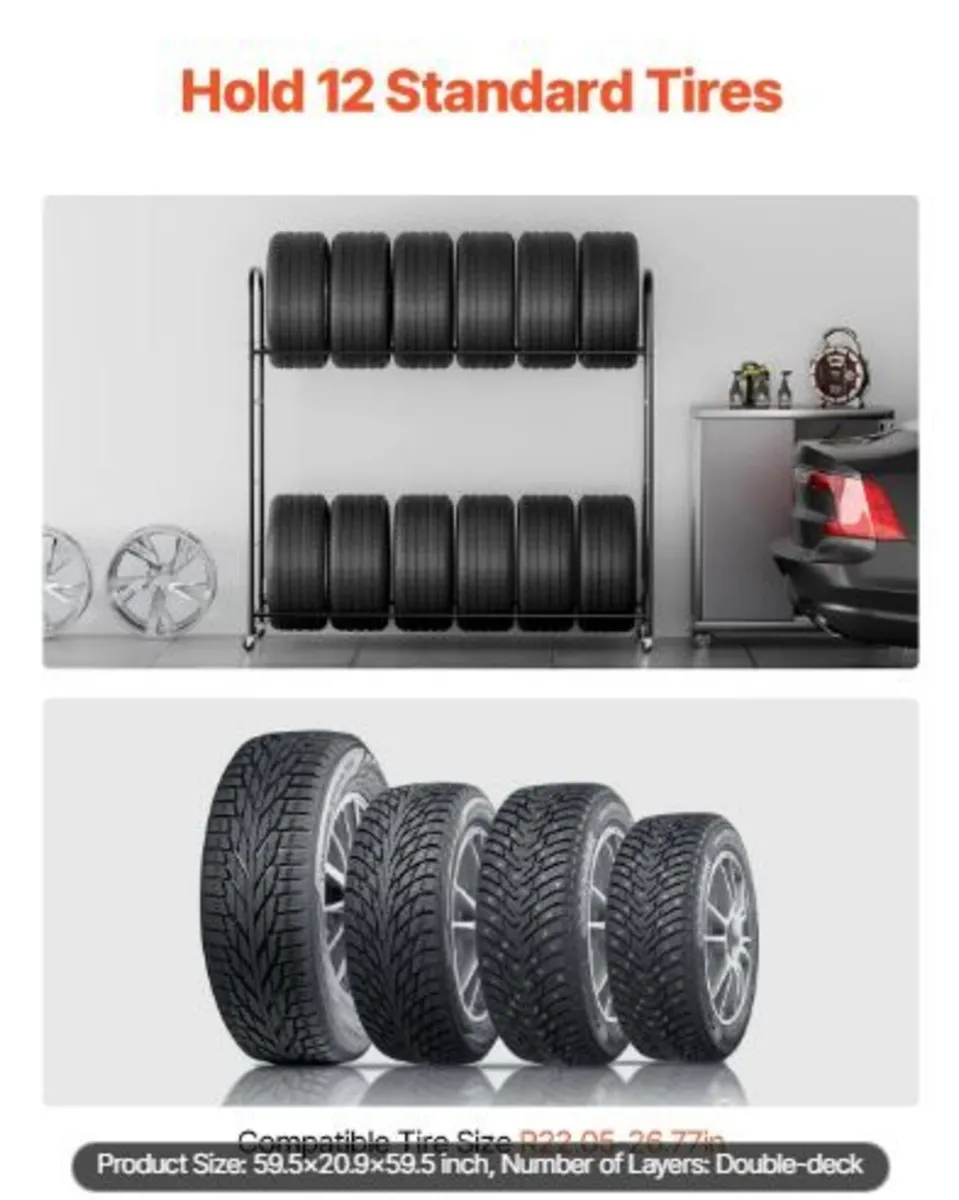Rolling Tire Storage Rack, 2-Shelf Tire - Image 3