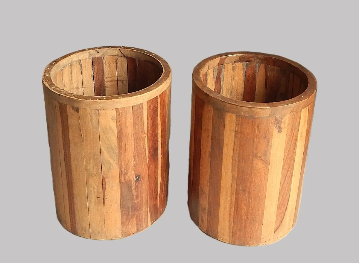 Pair of Vintage Handmade Wood Planters - Image 1