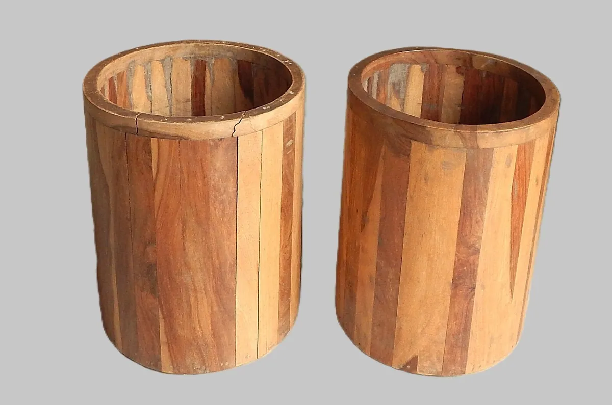 Pair of Vintage Handmade Wood Planters - Image 2