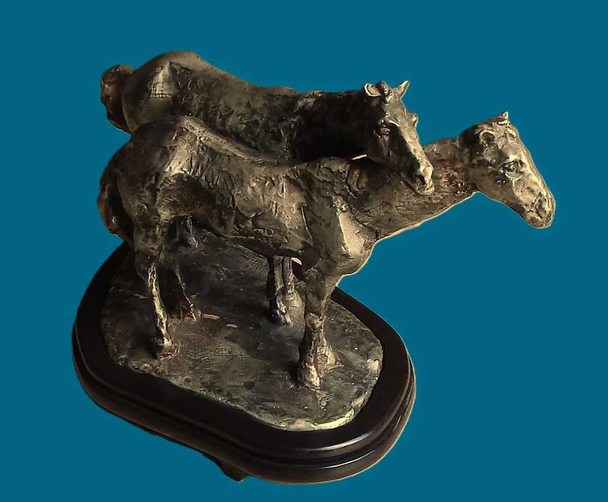 Artwork Figurines of Horses on Wood Base - Image 2