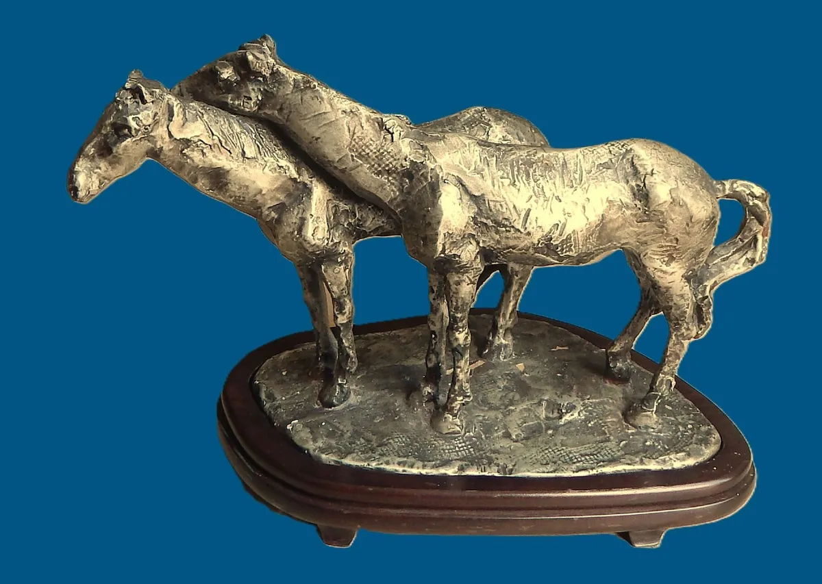 Artwork Figurines of Horses on Wood Base - Image 4
