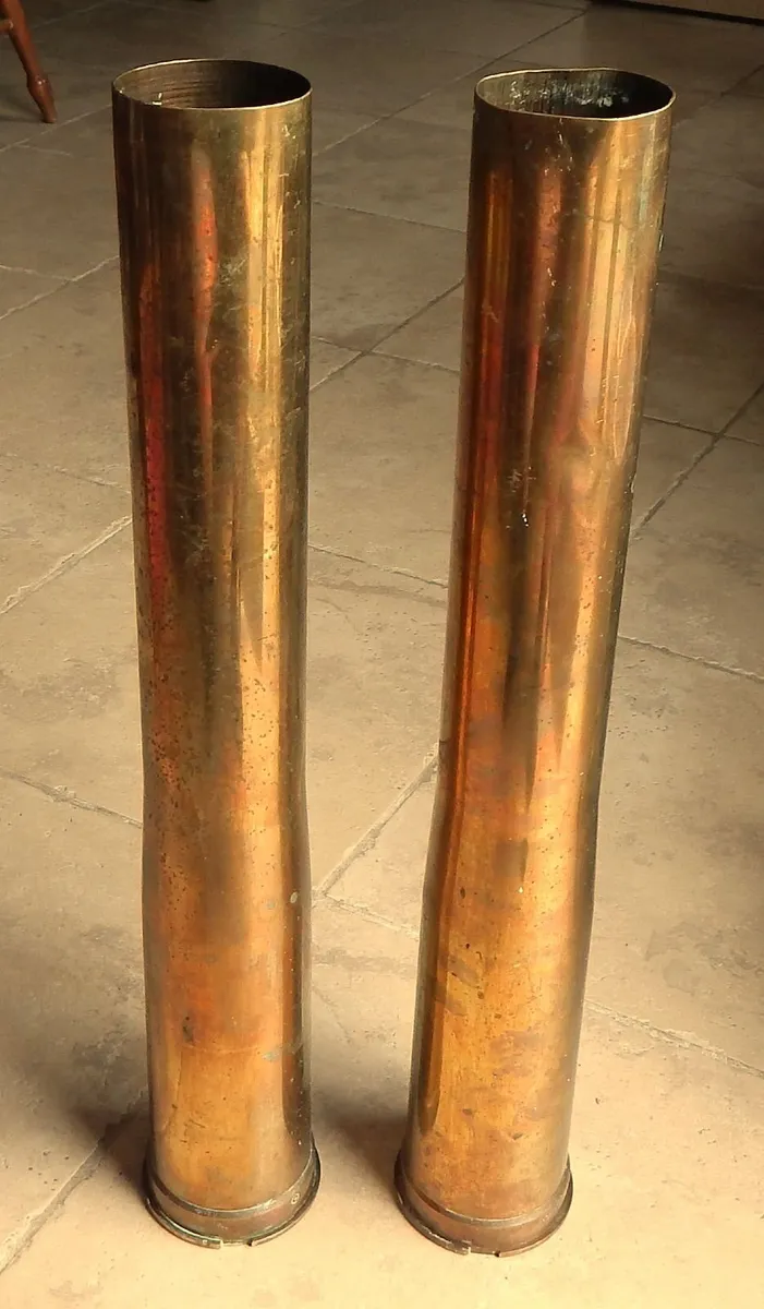 2 Large Vintage 120mm Brass Artillery Shells - Image 1