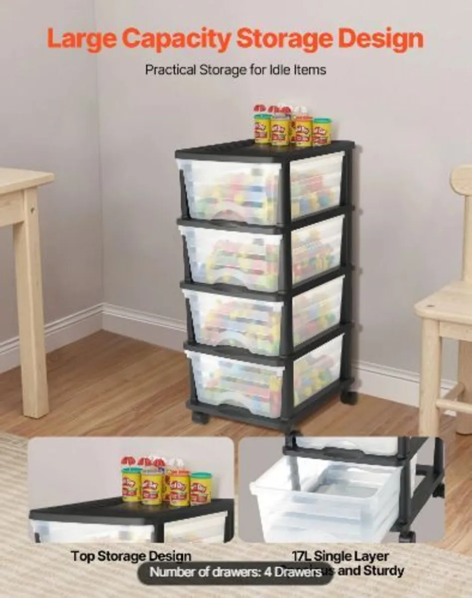 Plastic Storage Drawers Cart, 4 Drawers - Image 3