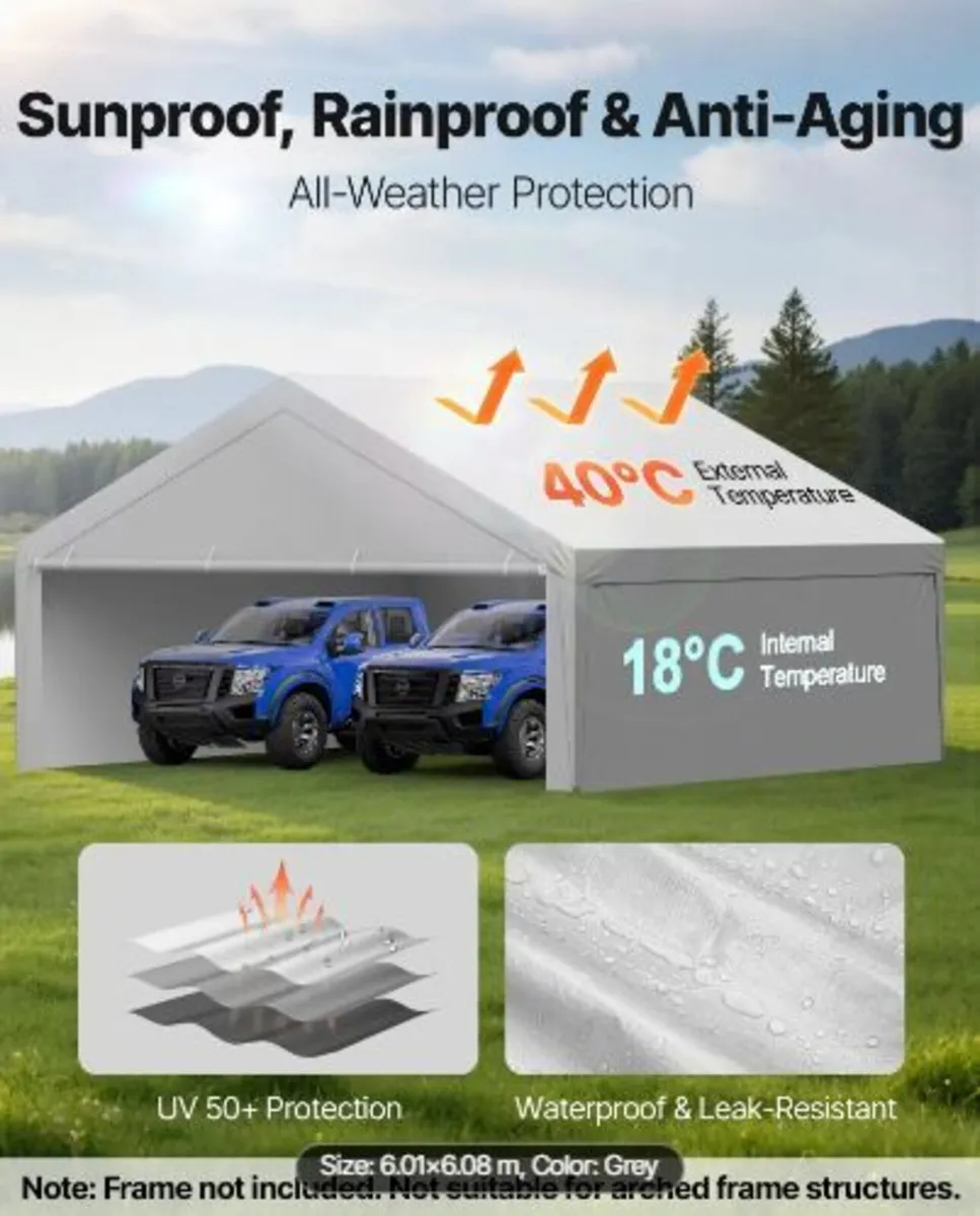 Carport Replacement Canopy, 6 x 6 m Potable - Image 4