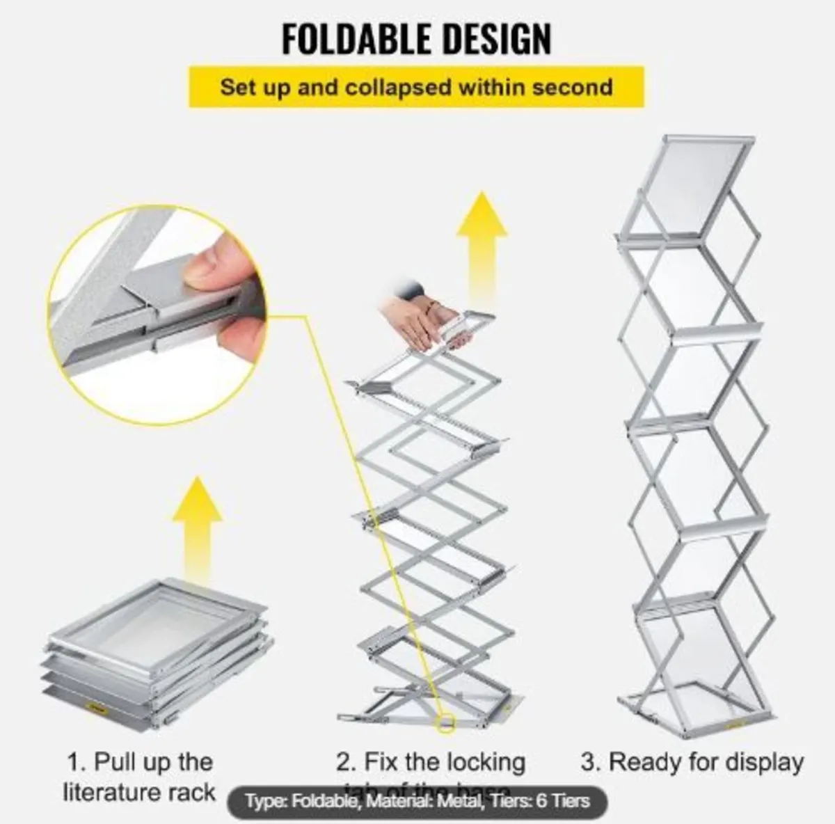 Foldable Magazine Display Rack, 6 Pockets - Image 4