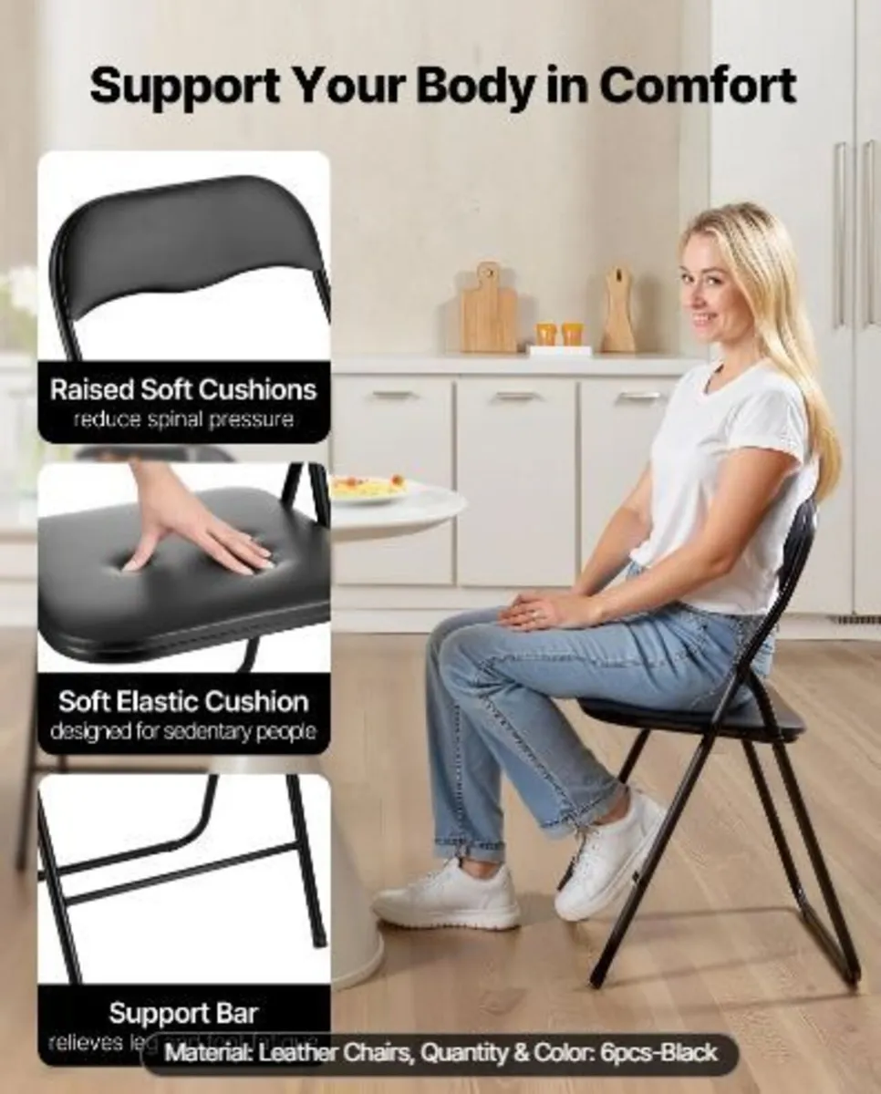 6 Pack Folding Chairs, Foldable Leather - Image 4
