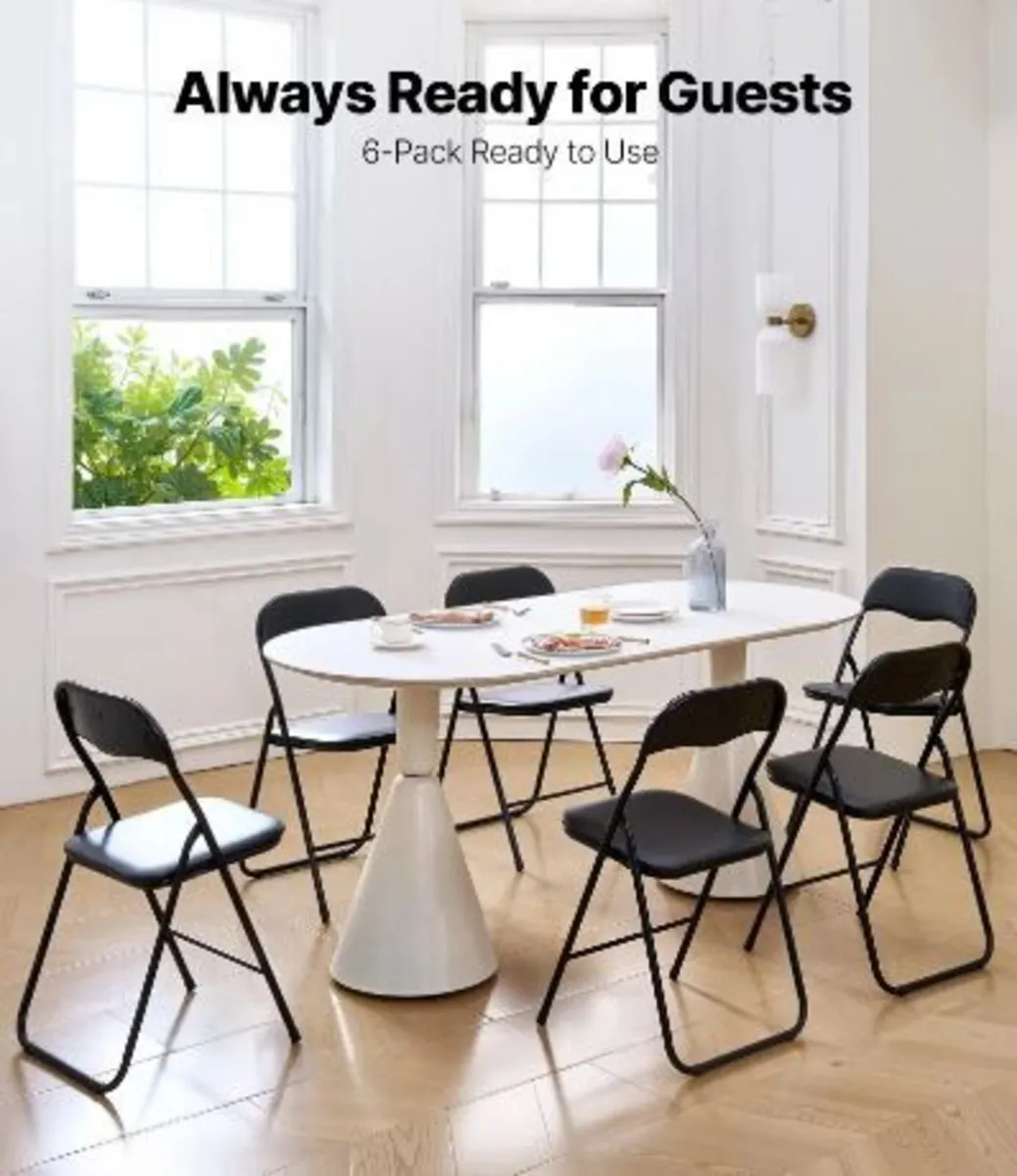 6 Pack Folding Chairs, Foldable Leather - Image 2