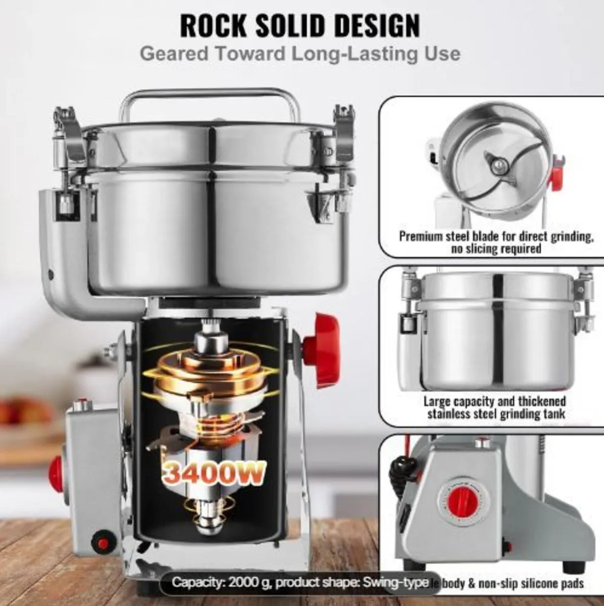 2000g Electric Grain Mill Grinder, High Speed 3400 - Image 2