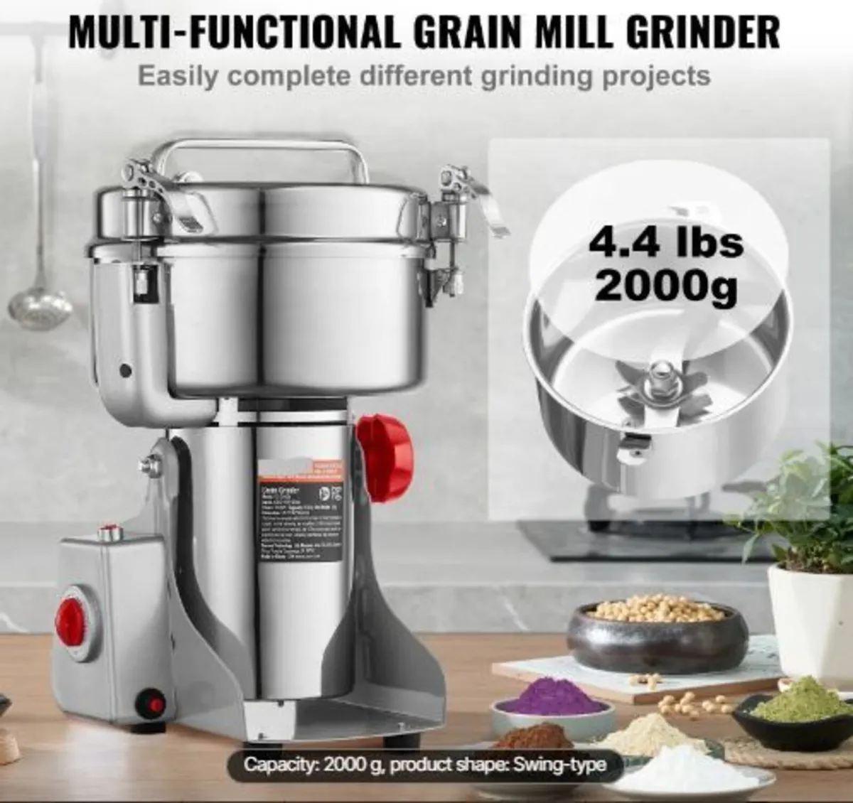 2000g Electric Grain Mill Grinder, High Speed 3400 - Image 3