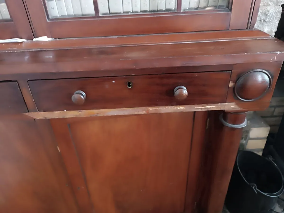 Antique book case.  original grooved shelves. - Image 2
