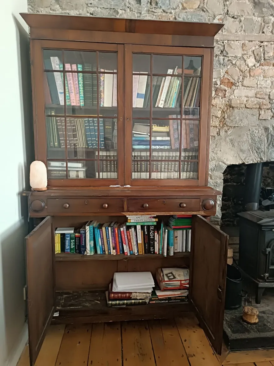 Antique book case.  original grooved shelves. - Image 4