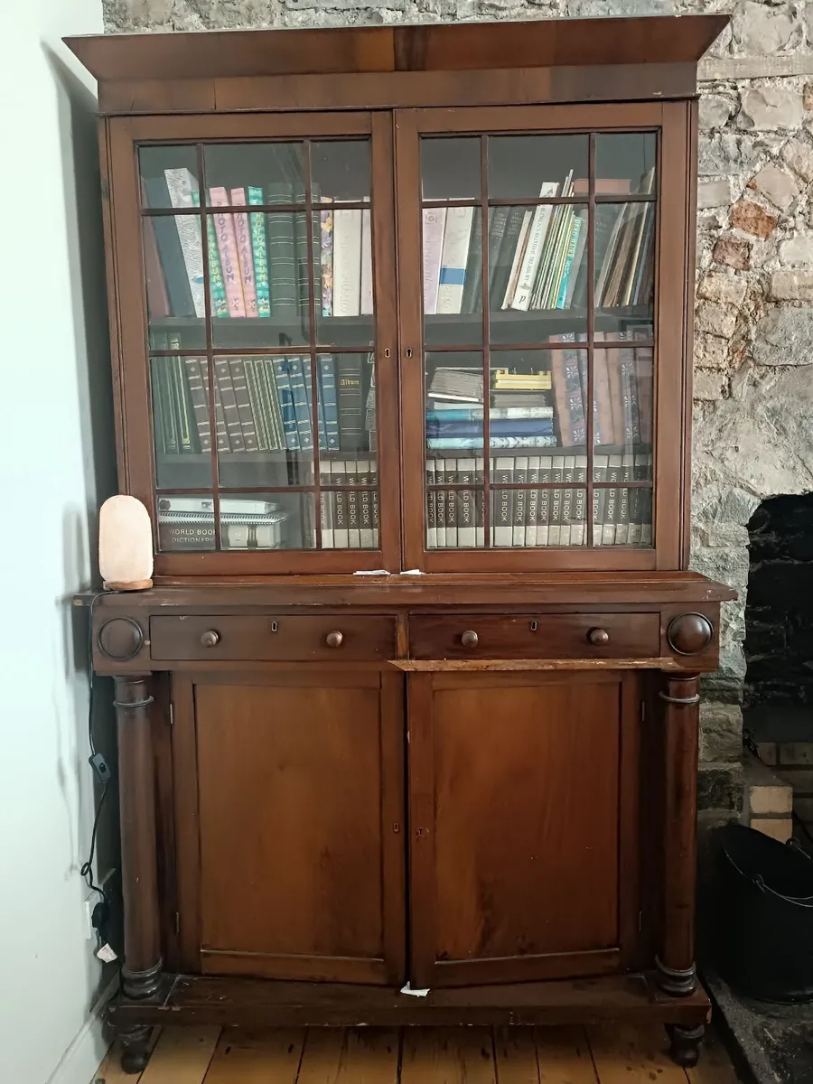Antique book case.  original grooved shelves. - Image 1