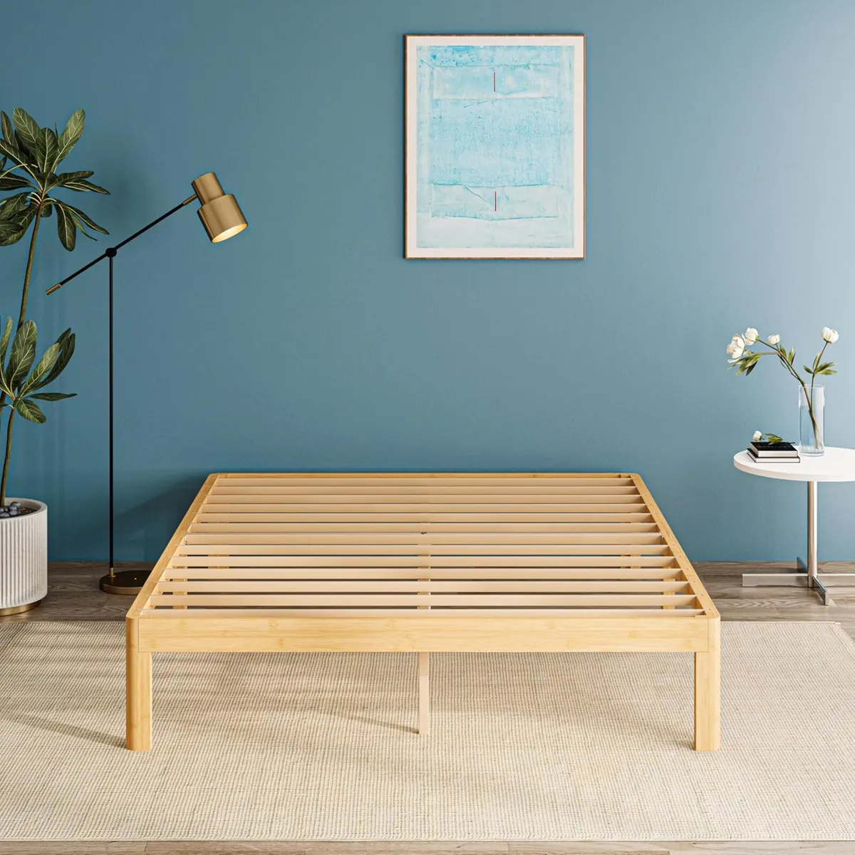 Bamboo Wood Bed Frame with Metal Slats Support - Image 3