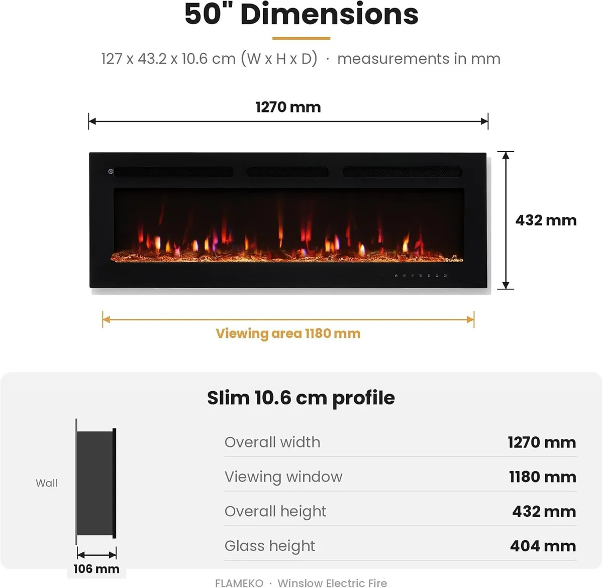 50" Media Wall Electric Fire Mounted Fireplace - Image 4