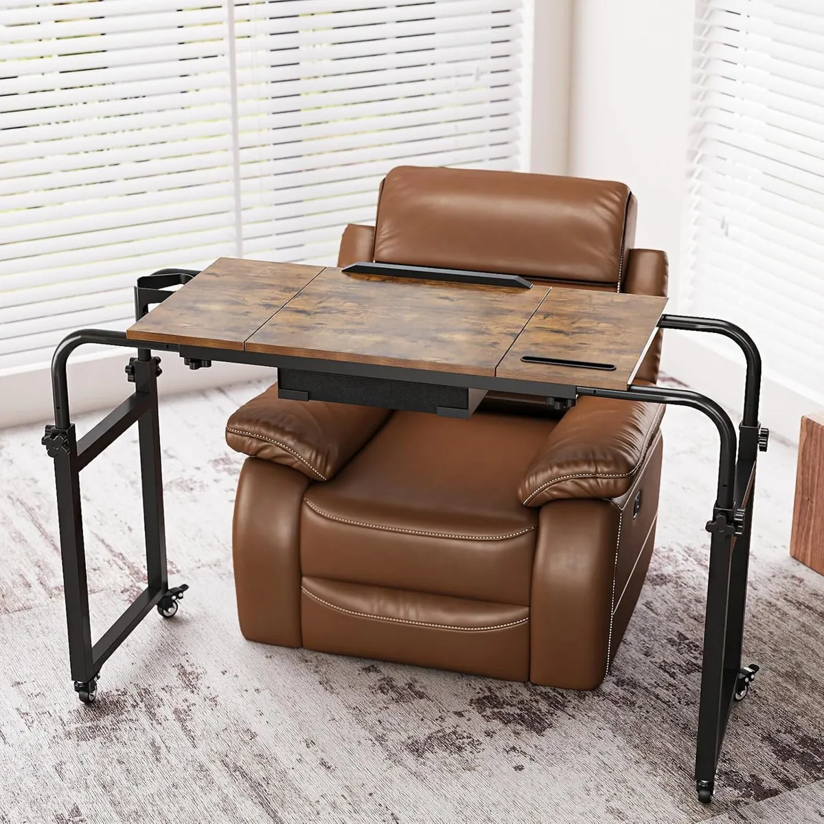Overbed Desk with Wheels Adjustable Rolling - Image 1