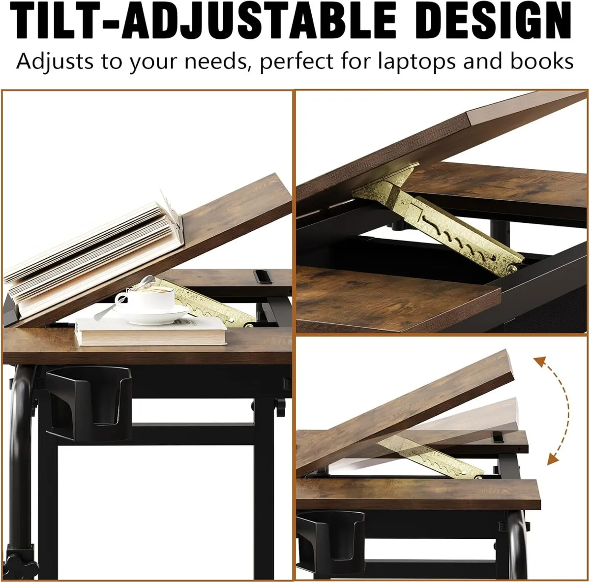 Overbed Desk with Wheels Adjustable Rolling - Image 4