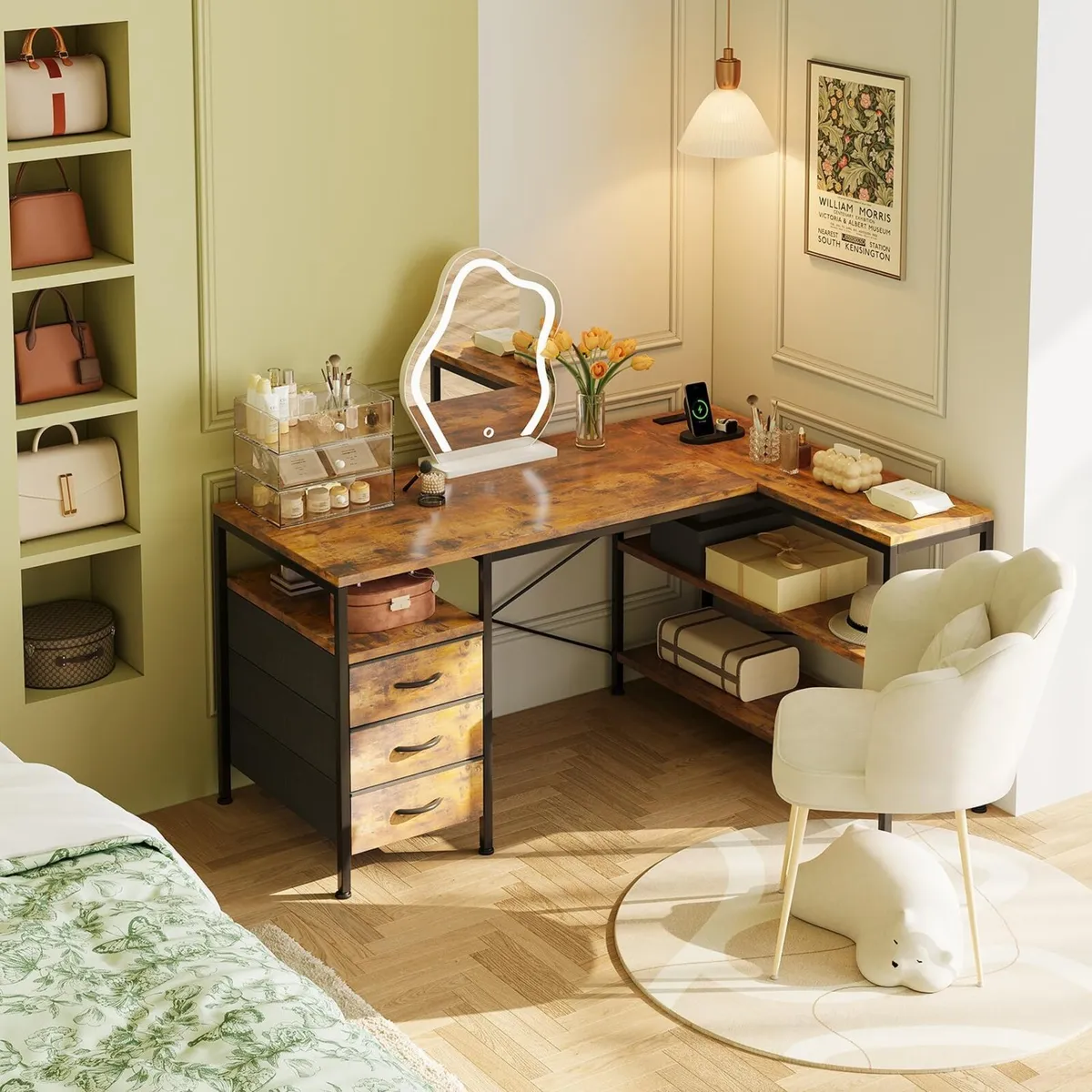120CM Corner Desk with Drawers Reversible L Shaped - Image 2