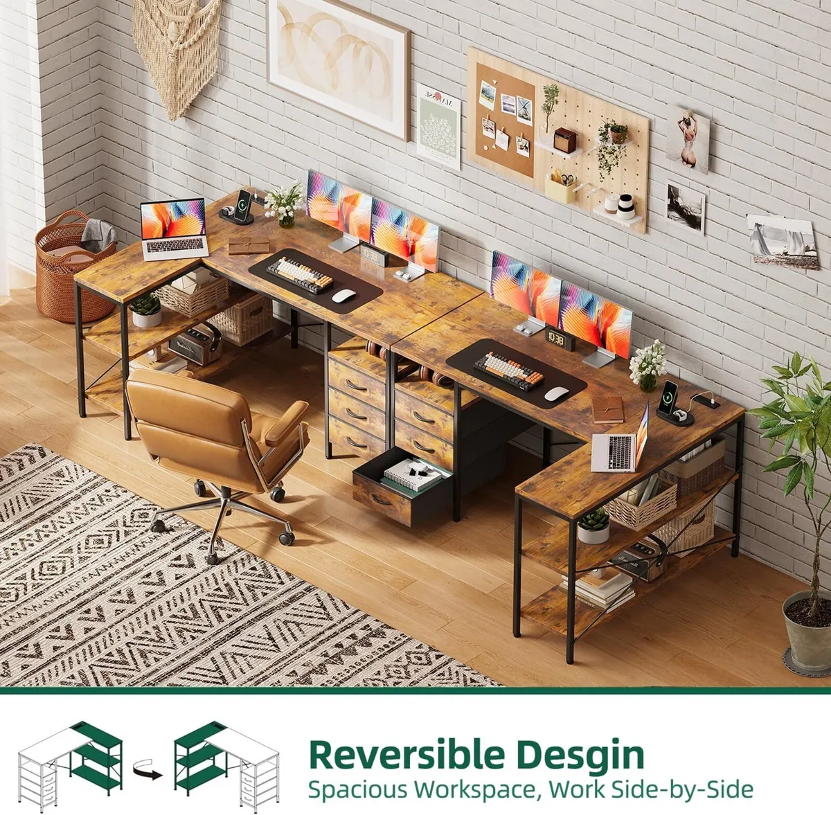 120CM Corner Desk with Drawers Reversible L Shaped - Image 4