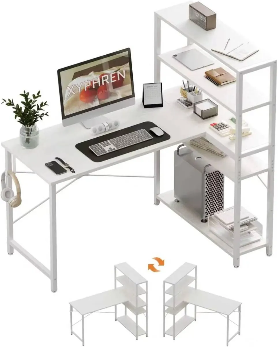 Computer Desk with Bookshelf Corner Conversible - Image 1