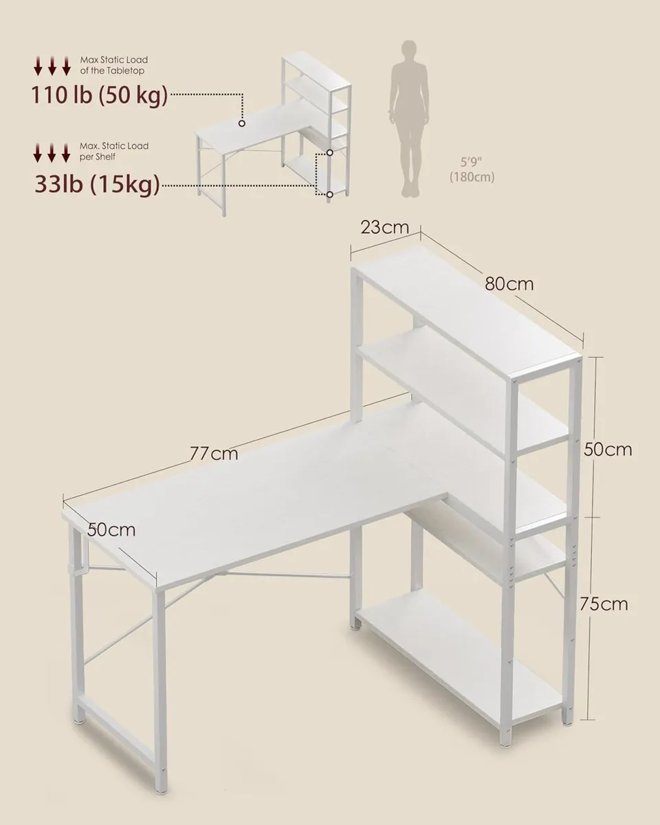 Computer Desk with Bookshelf Corner Conversible - Image 2