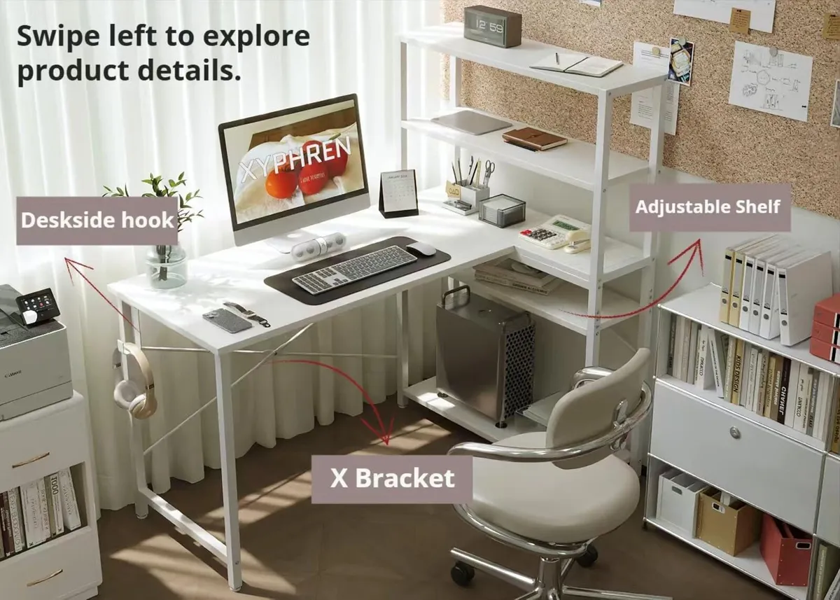 Computer Desk with Bookshelf Corner Conversible - Image 3