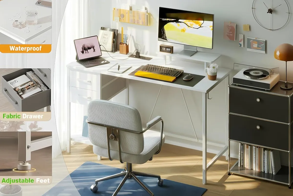 Computer Desk with Drawers Office Power Outlet - Image 2