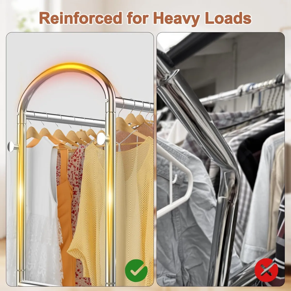 Heavy Duty Rolling Clothes Rail for Hanging Double - Image 3