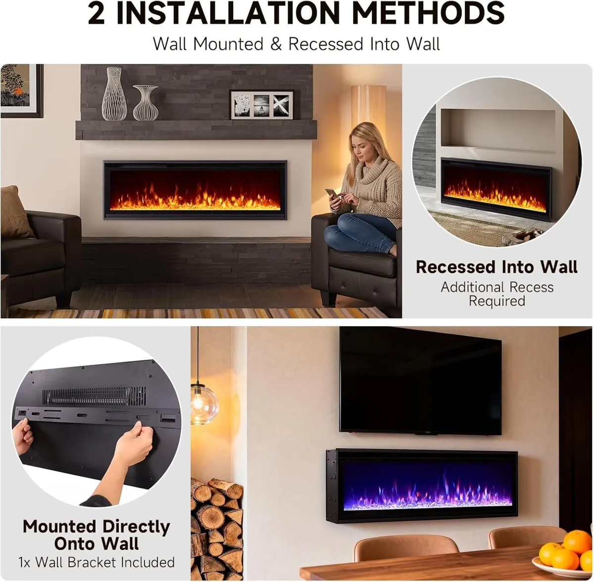 Electric Fire 50 Inch 127CM Recessed Wall Mounted - Image 3