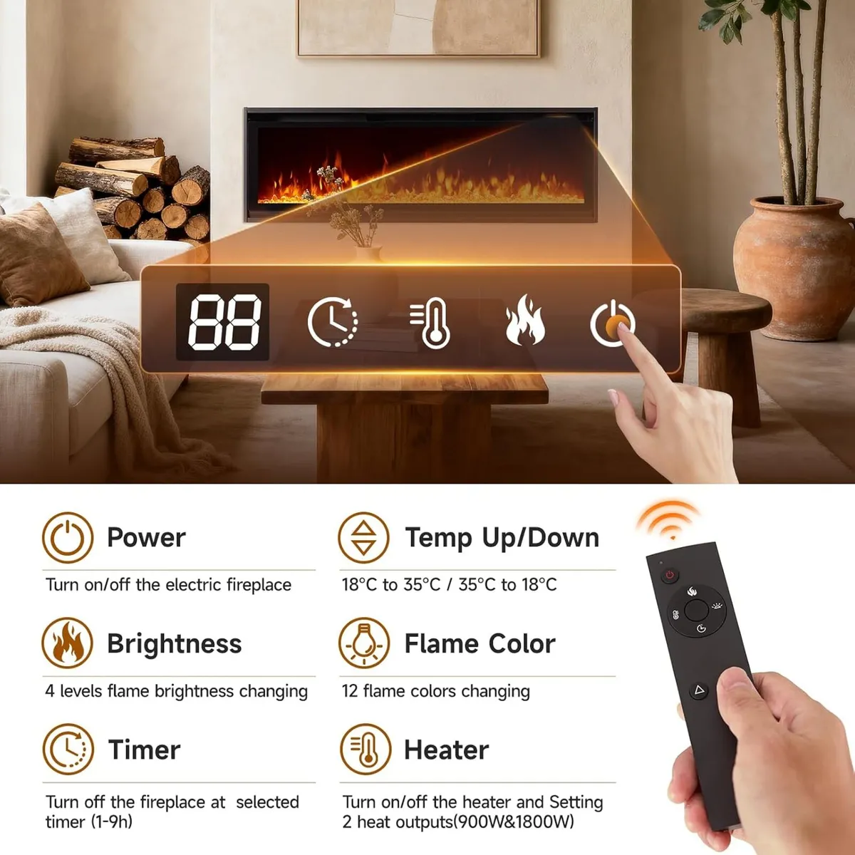 Electric Fire 50 Inch 127CM Recessed Wall Mounted - Image 4
