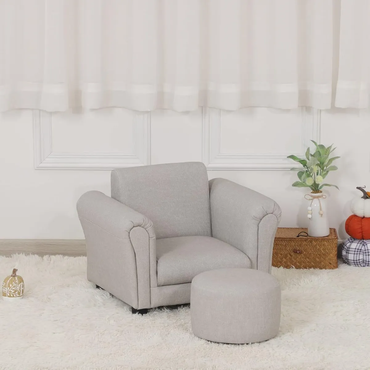 Kids Sofa Chair with Foot Stool Pvc Leather - Image 4