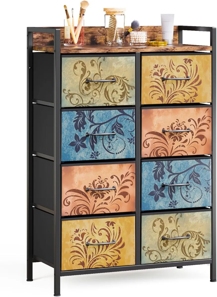 Chest of Drawers Bedroom 8 Fabric Retro Floral - Image 1