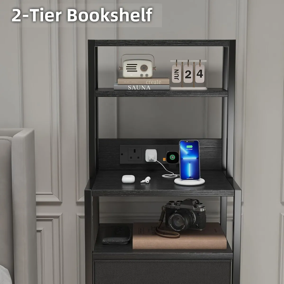 Bedside Table with Charging Station and LED Light - Image 4