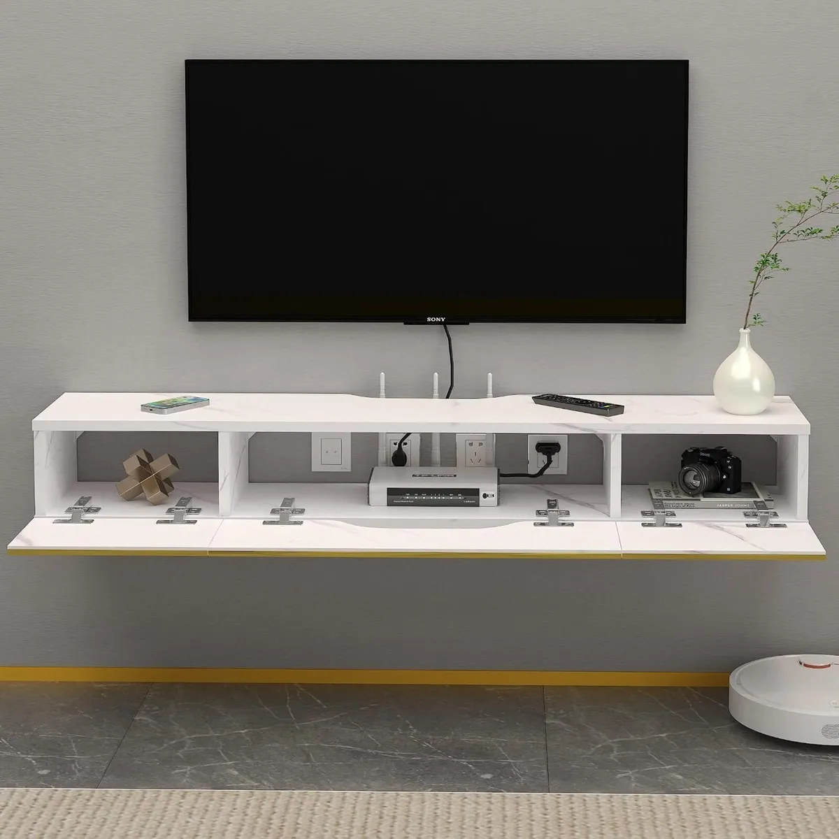Floating TV Unit Wall Mounted Cabinet Shelves - Image 2