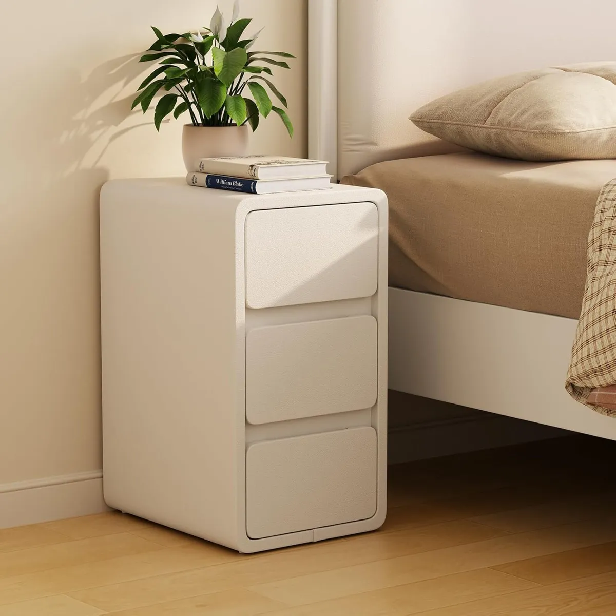 Small Bedside Table Slim with 3 Drawers Assembled - Image 1