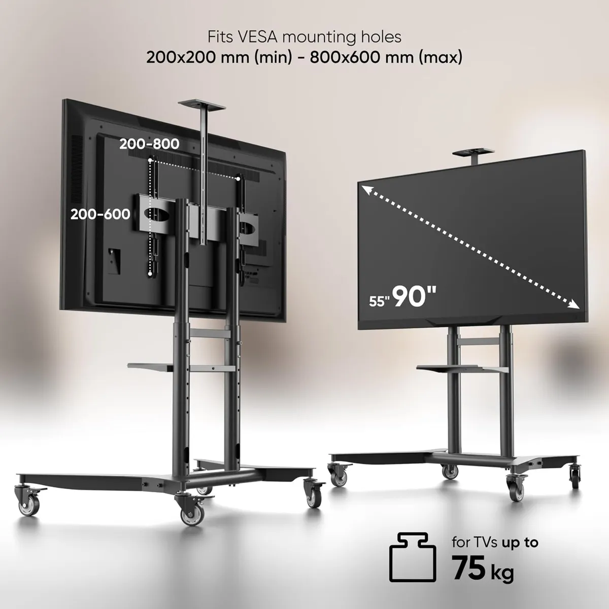 Mobile TV Stand on Wheels for 55-90 Inch - Image 3