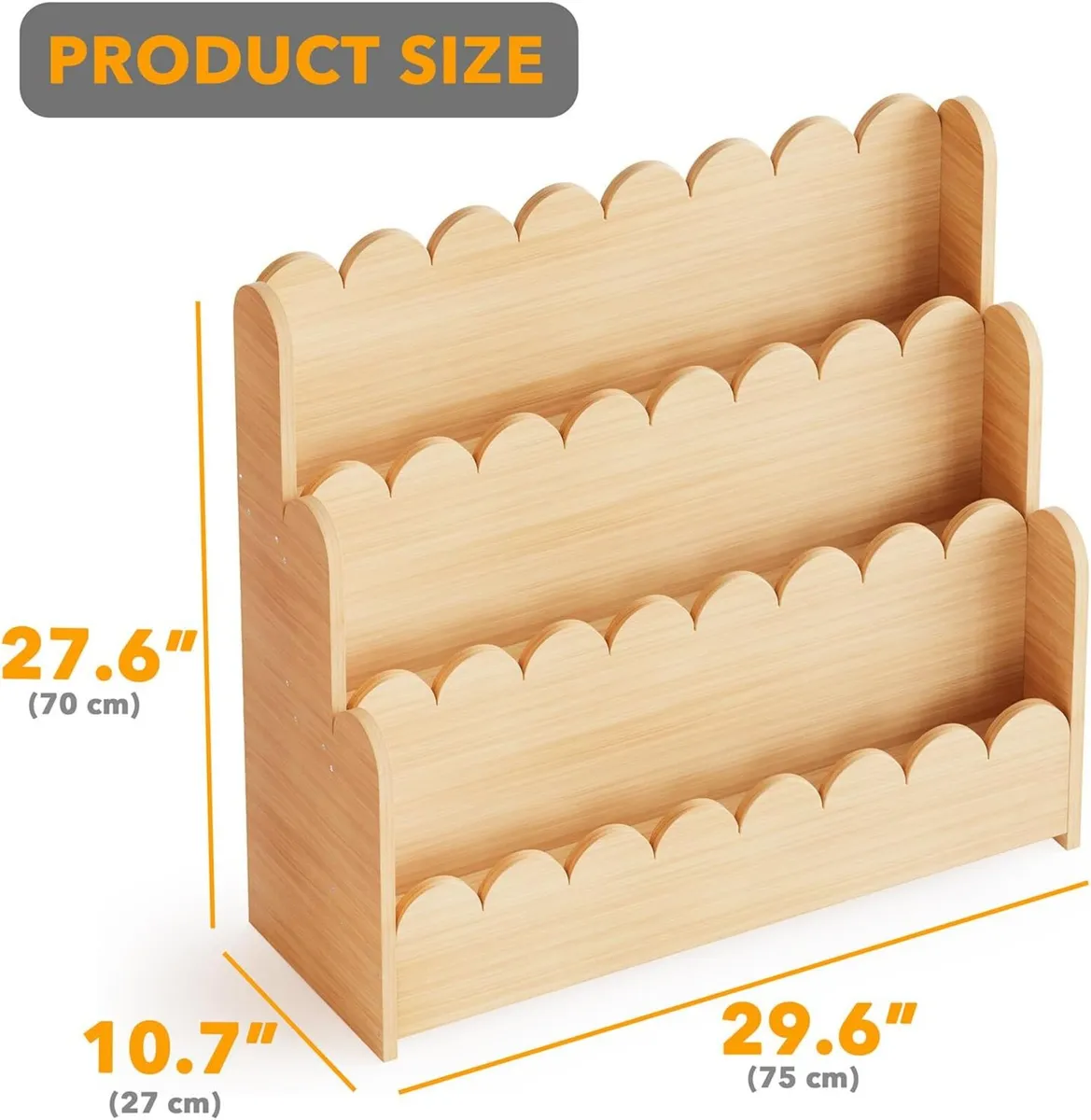 3-Tier Scalloped Bookshelf Montessori Bookcase - Image 2