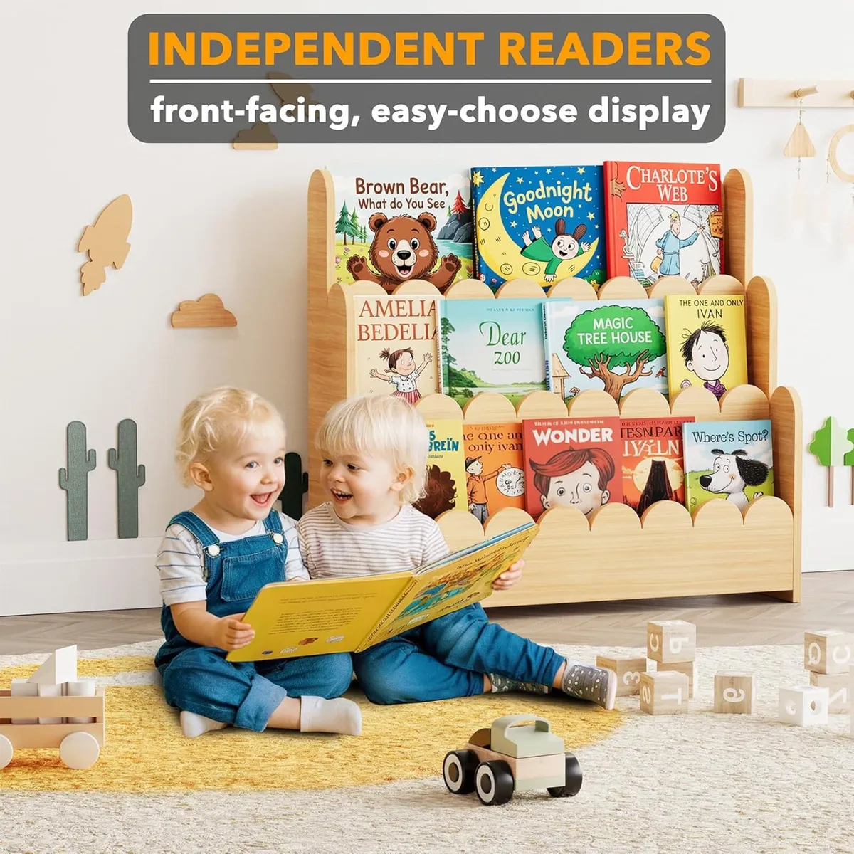 3-Tier Scalloped Bookshelf Montessori Bookcase - Image 3