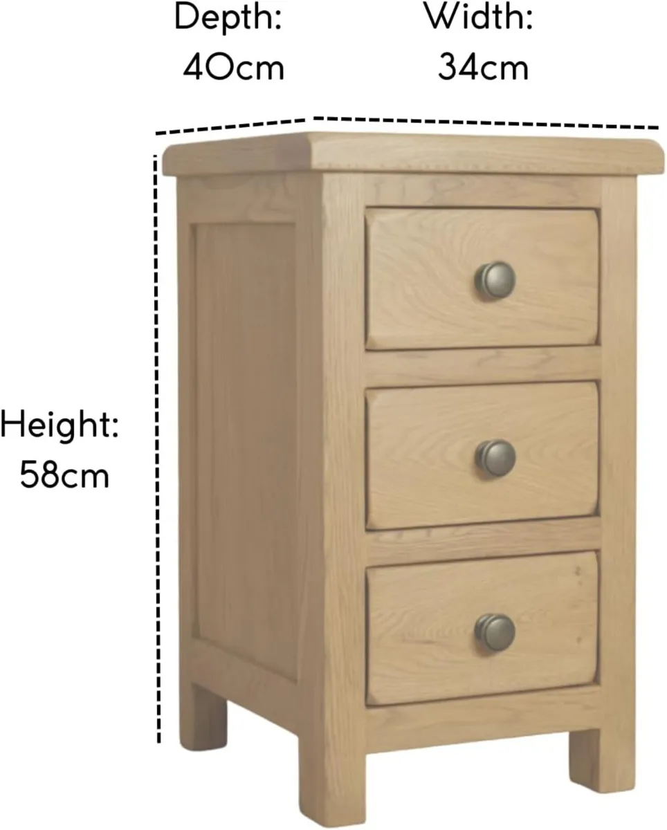Oak Bedside Table Slim 3 Drawer Wooden Nightstands - Image 2