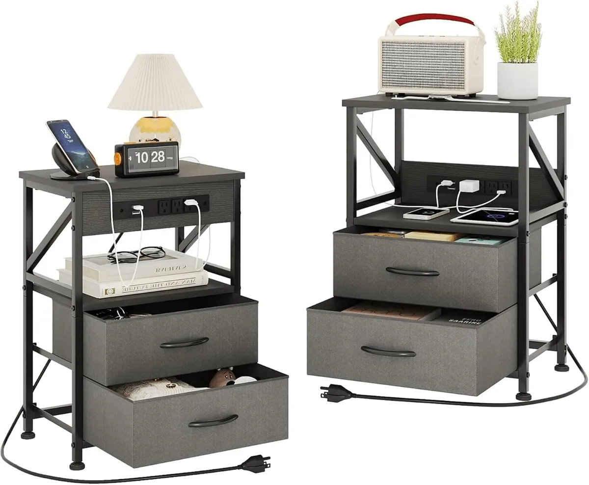 Bedside Table with Power Strip Cabinet (Set of 2) - Image 1